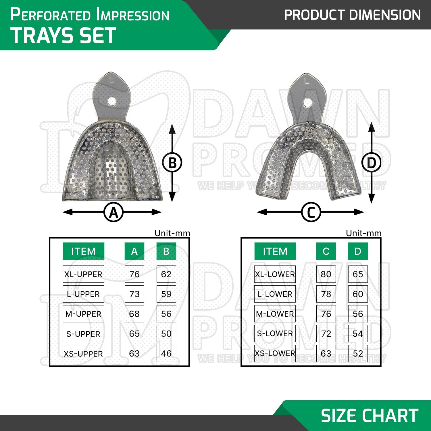 8 Pcs Perforated Metal Dental Impression Trays set Upper & Lower Inst German Gr