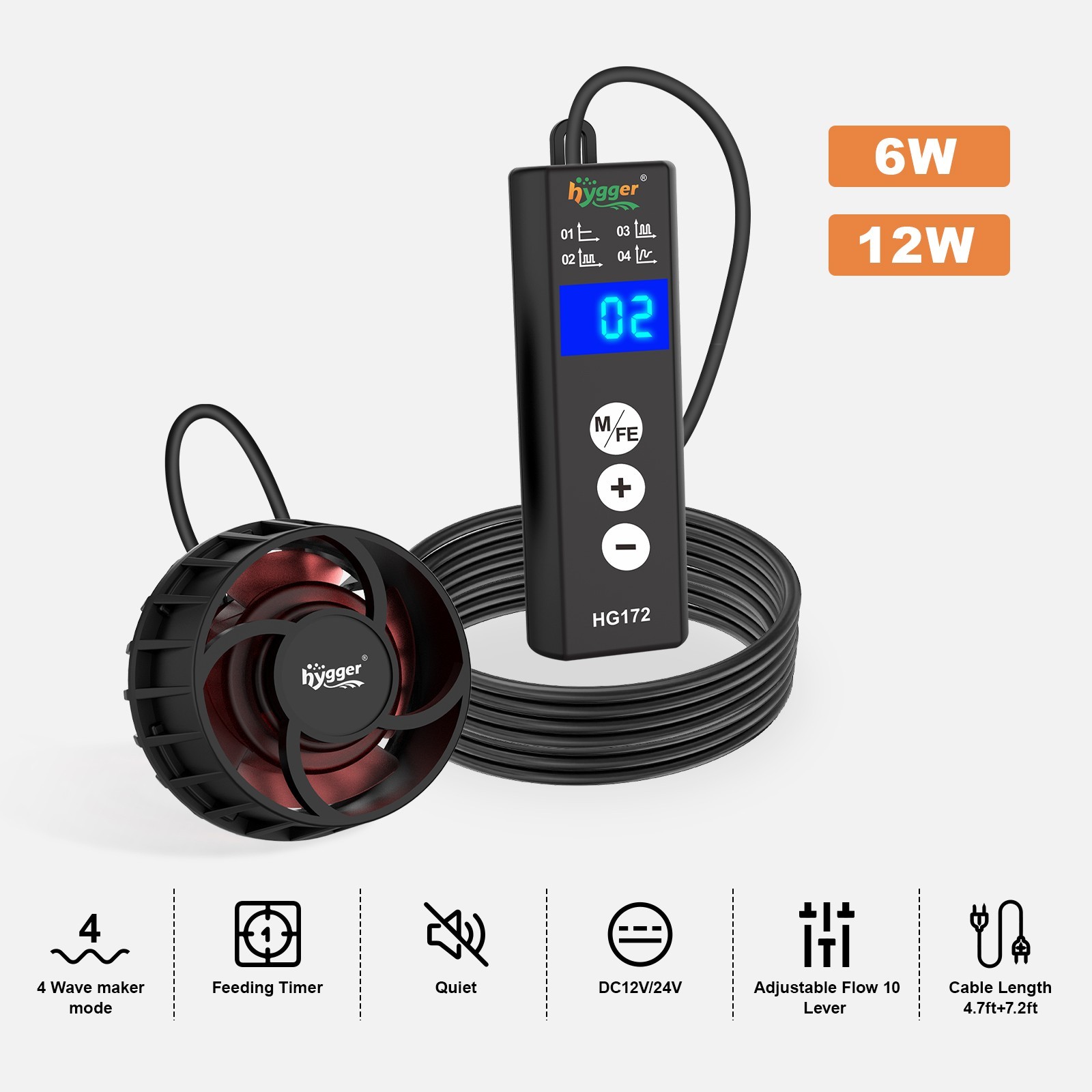 hygger 792/2114GPH Aquarium Wave Maker DC 24V Powerhead with Magnetic Mounting