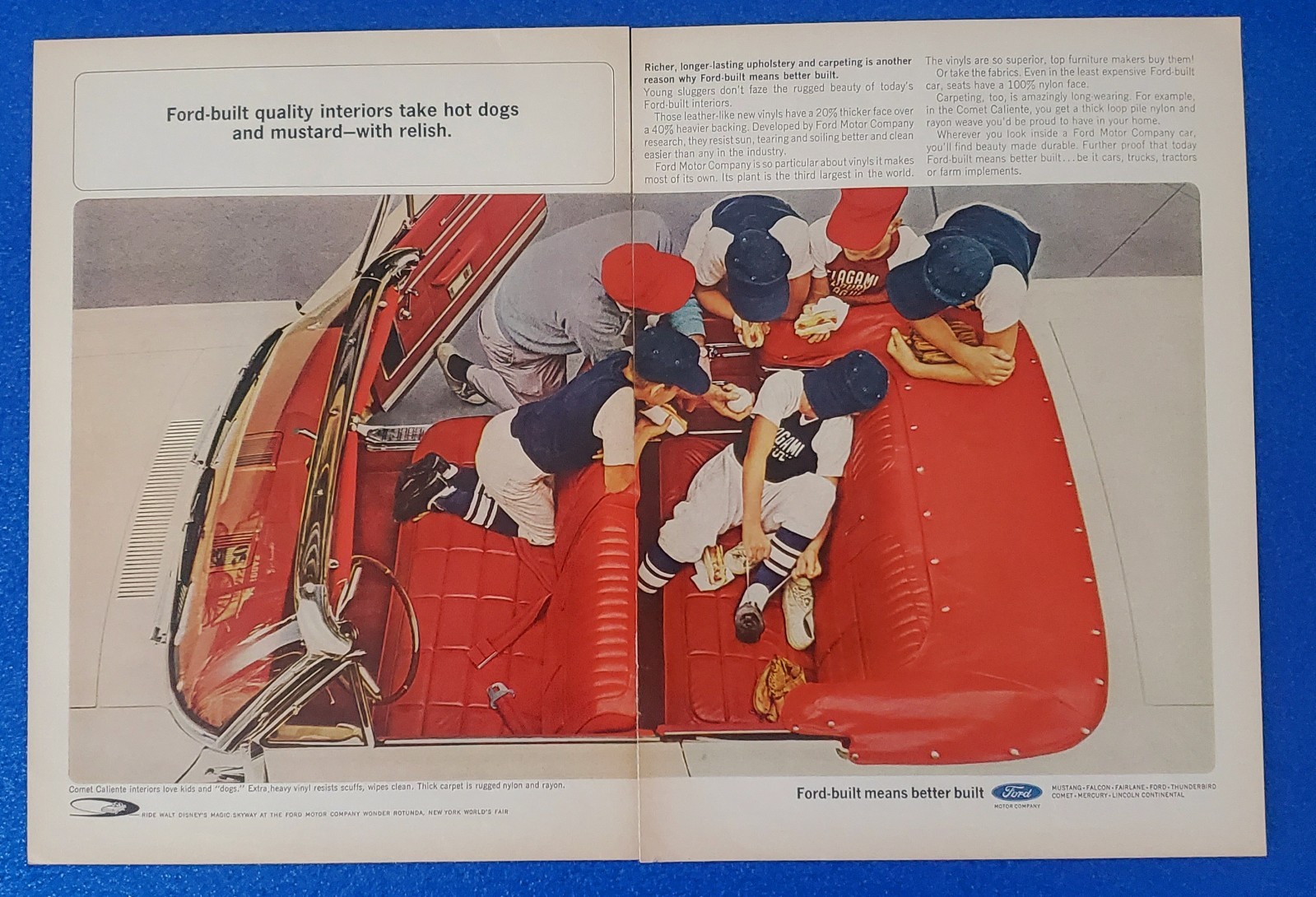 1964 FORD LINCOLN MERCURY INTERIORS "COMET CALIENTE" 2 PAGE ORIGINAL PRINT AD