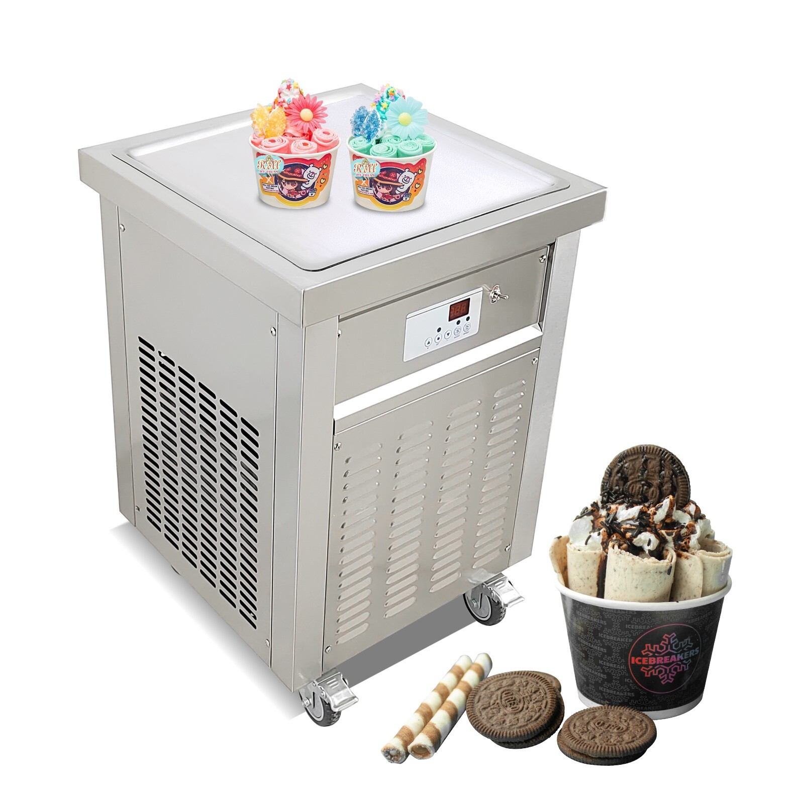 Kolice Commercial ETL 21"X21'' Single Square Pan Fry ice Cream roll Machine