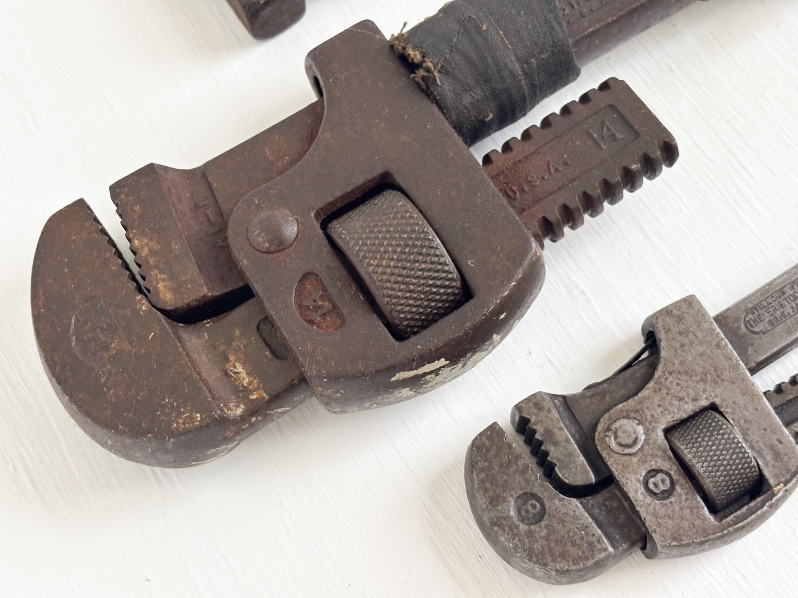Set of Antique Wrenches—Stillson Pipe & Possible Coes Monkey Industrial Rustic
