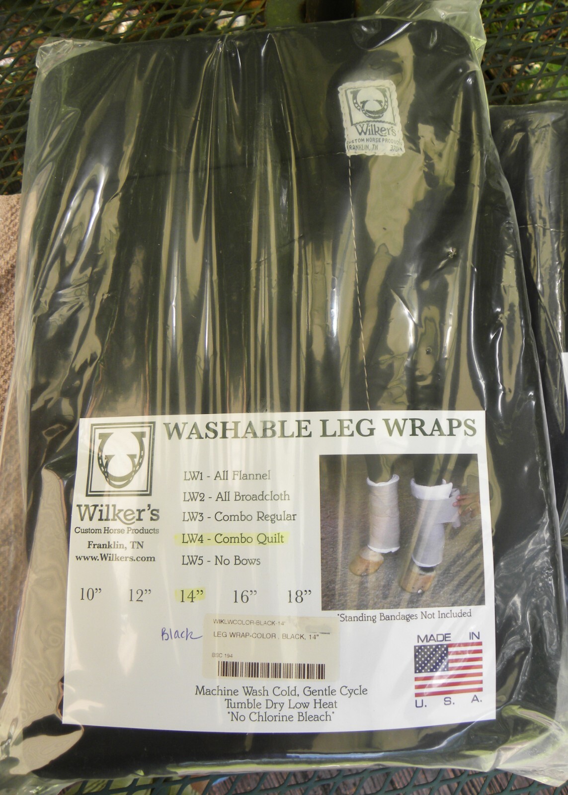 NEW! Wilker's Set of 4 Combo Quilted LW-4 Leg Wraps-Black 2 EA 12"-14" USA MADE