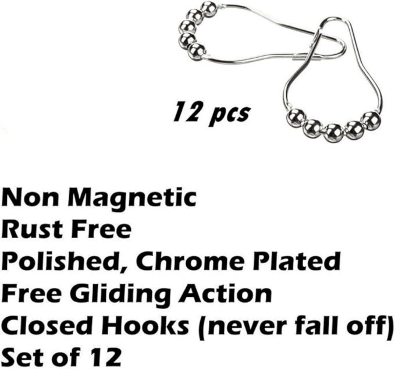 Shower Curtain Hooks Rings Stainless Steel Set of 12 Polished New
