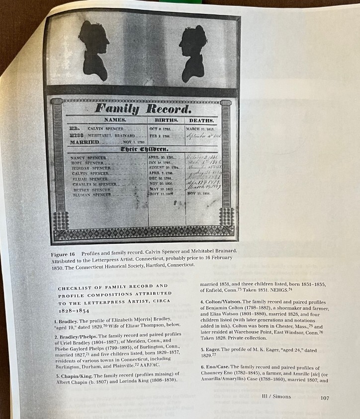 1830 Family Record Antique Silhouette Very RARE