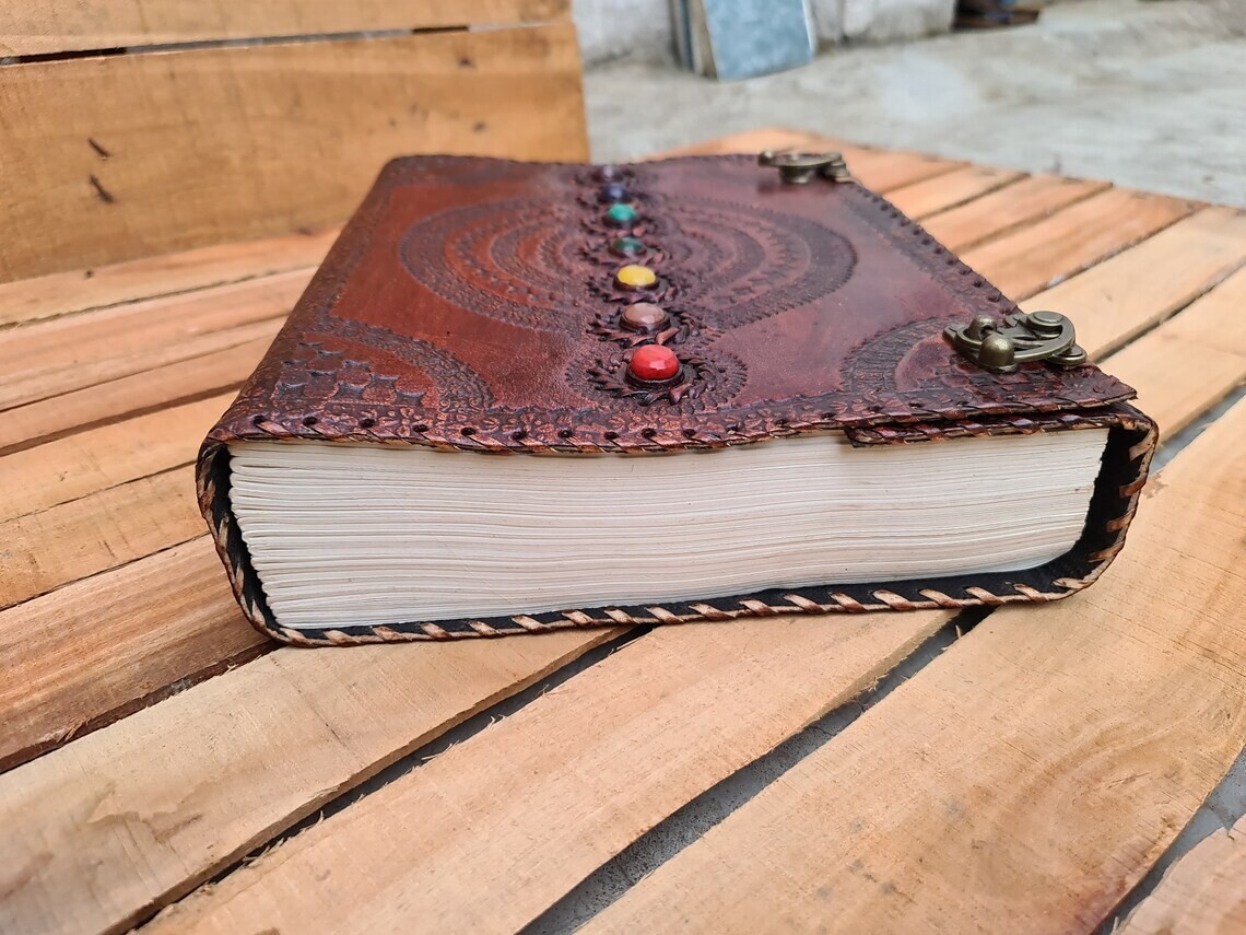 Handmade Extra Big Seven Stone Leather Journal Writing Notebook Large Sketch
