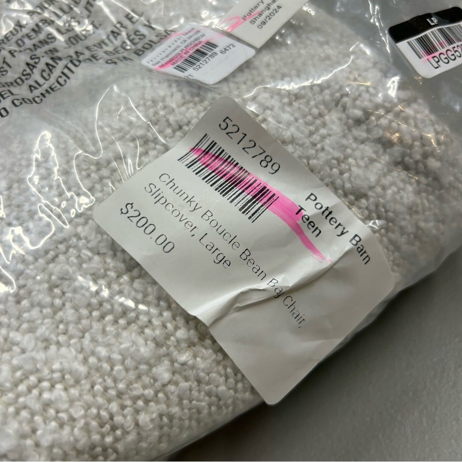 Pottery Barn Large Chunky Boucle Ivory Bean Bag Chair Slipcover Only Seating NEW