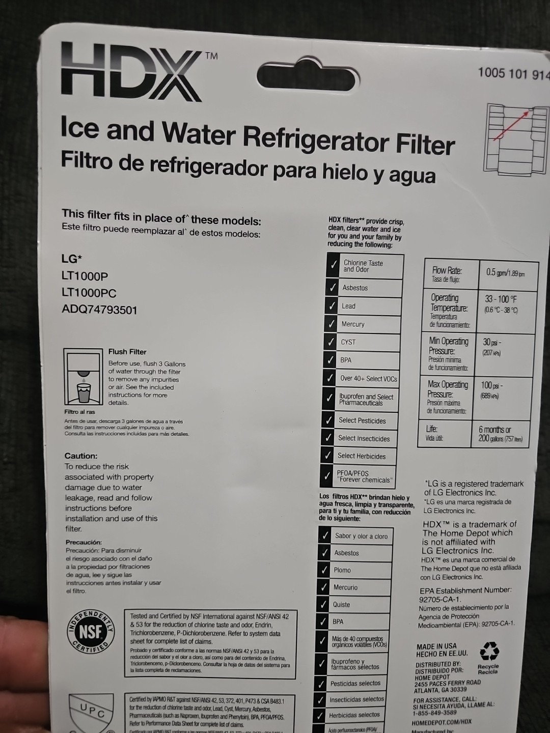 BRAND NEW!! HDX Refrigerator Water Filter Replacement (2-pack) LT1000P