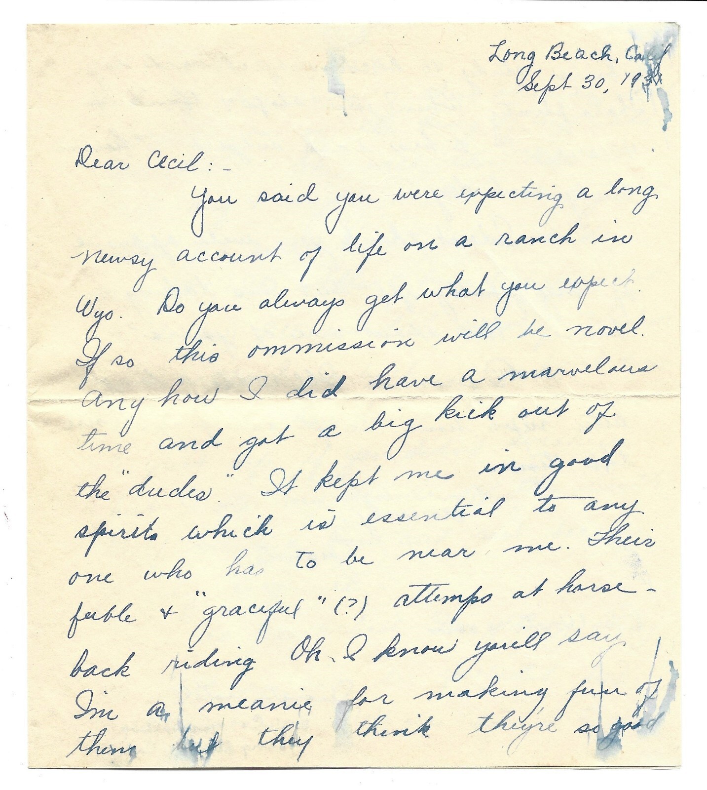 2 Vintage 1931 Pen Pal Letters Correspondence from JUANITA ASTILL in Long Beach