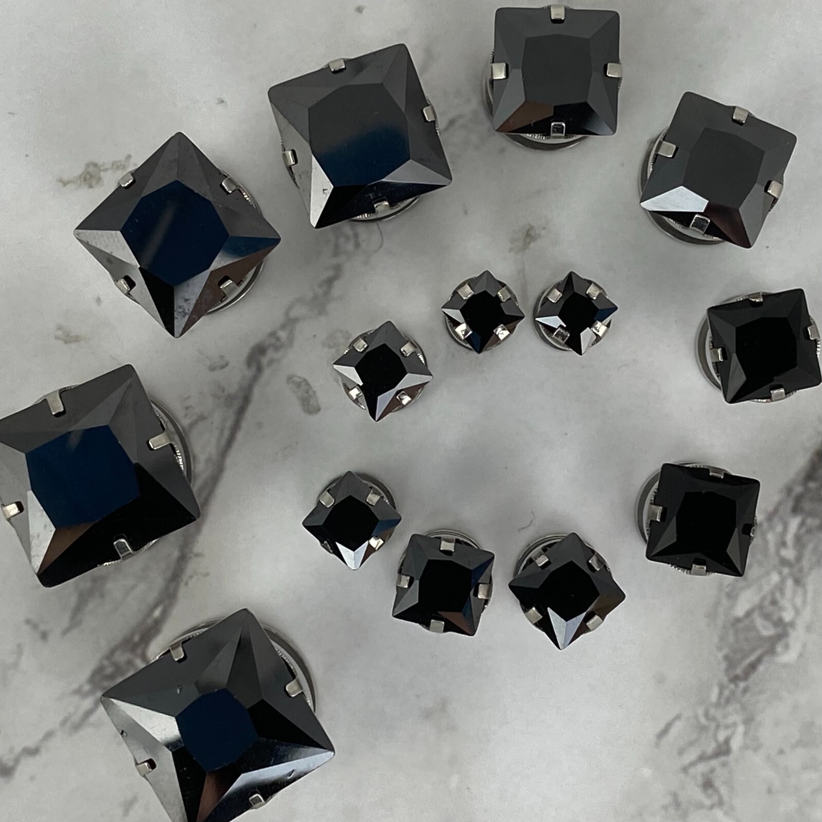 Pair of Prong Set 316L Steel with Black Square CZ Screw on Plugs gauges