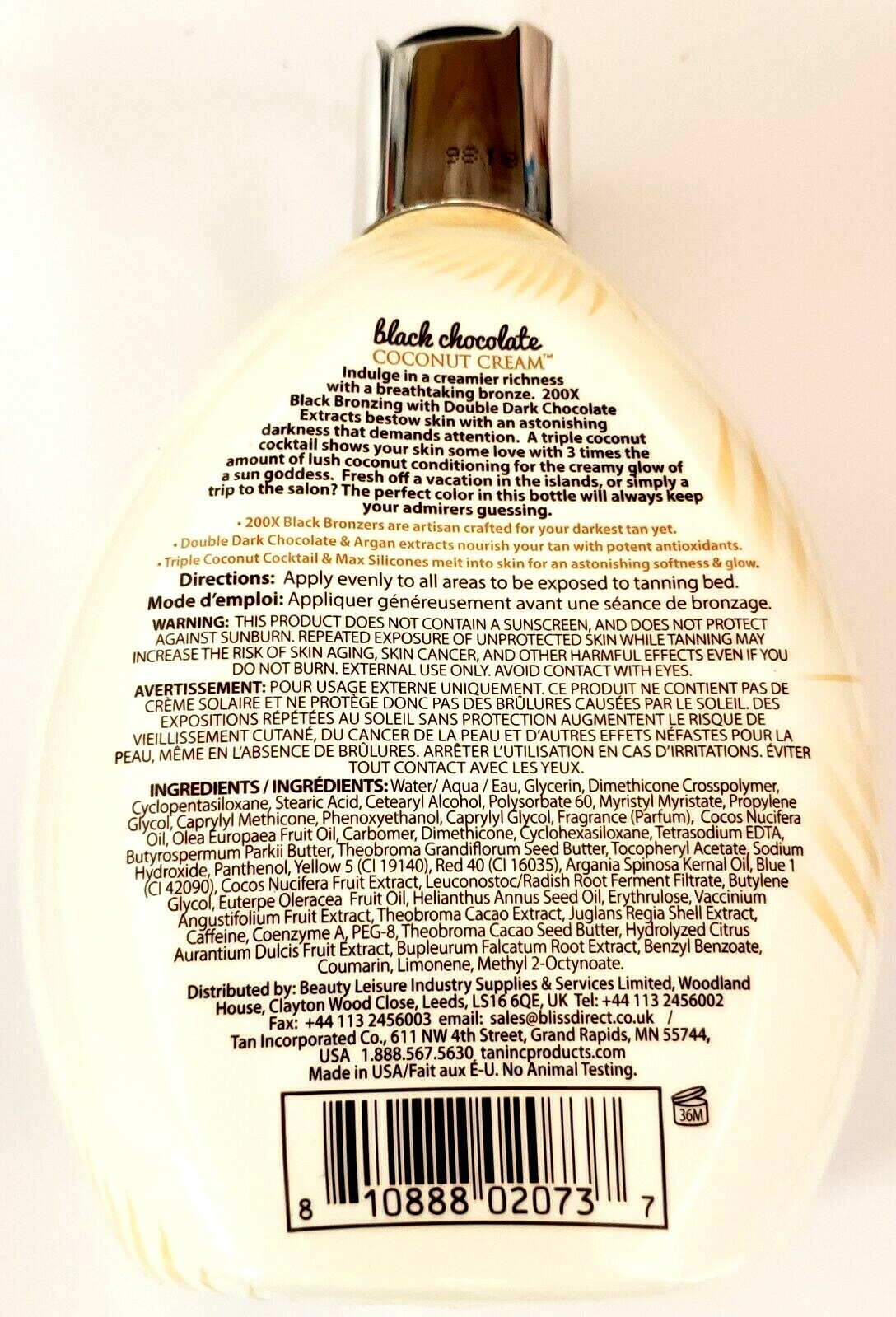 Brown Sugar BLACK CHOCOLATE Coconut Cream 200X Bronzer Tanning Bed Lotion 13.5oz