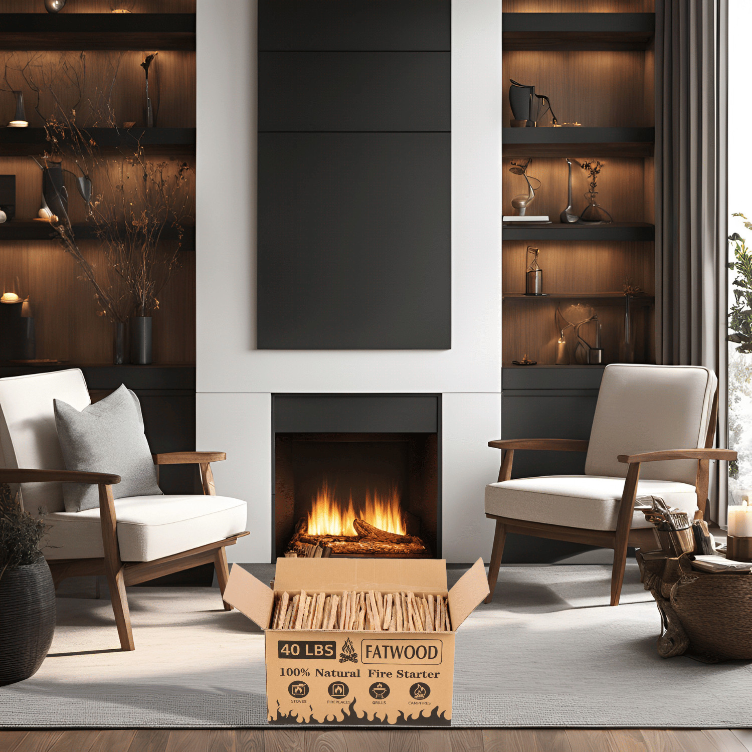 40 LB Natural Fatwood Fire Starter Kindling Sticks - Wood Stove Fireplace