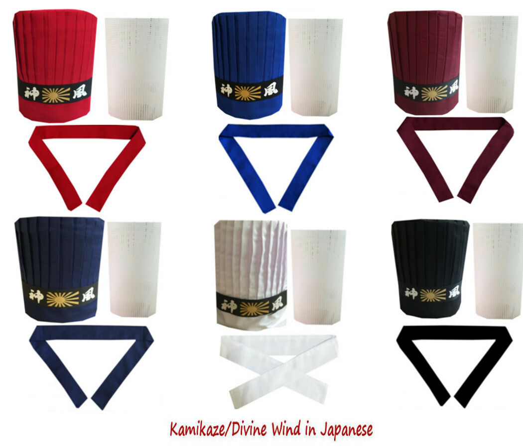 Hibachi Chef Hat Set 6 Colors Hibachi Chef Tall Hat Headband Necktie Insert Net