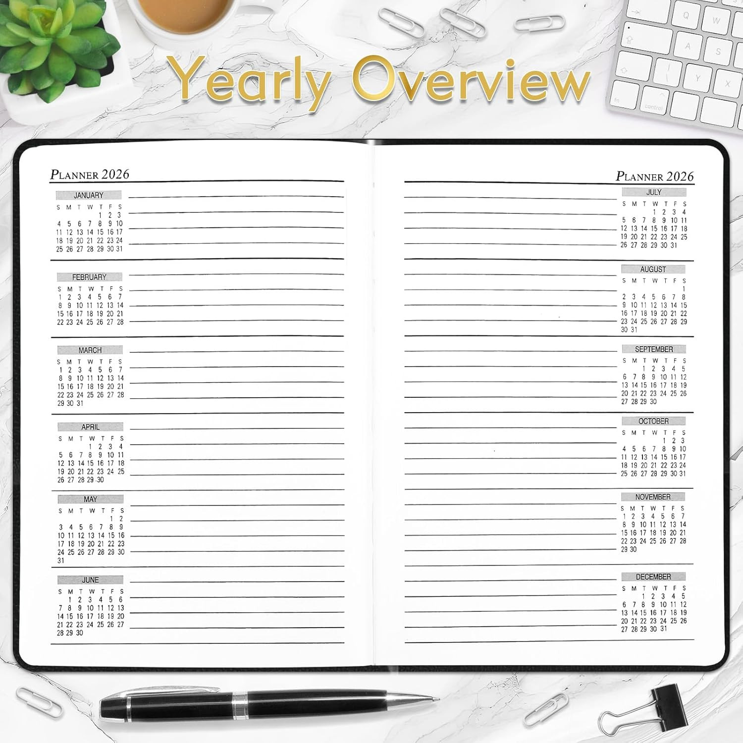 2026 Daily Hourly Planner - One Page a Day, 2026 Diary 5.7 X 8.3" Hardcover Mont