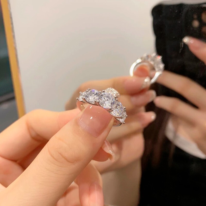 3.60CT Moissanite Wedding Anniversary Ring 5 Stone Round Cut 925 Sterling Silver