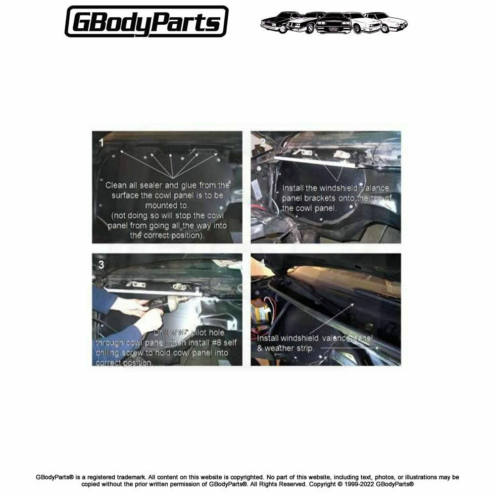 78-88 G-Body with A/C Heater Box Delete COWL WINDSHIELD WIPER LEDGE Panel USA