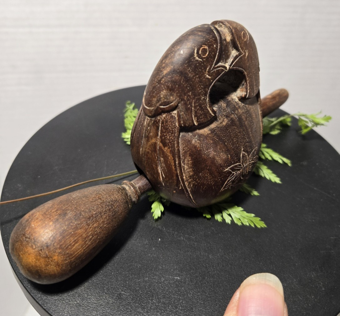 Vintage Carved Mokugyo Muyu Drum with Original Striker wood - VIDEO