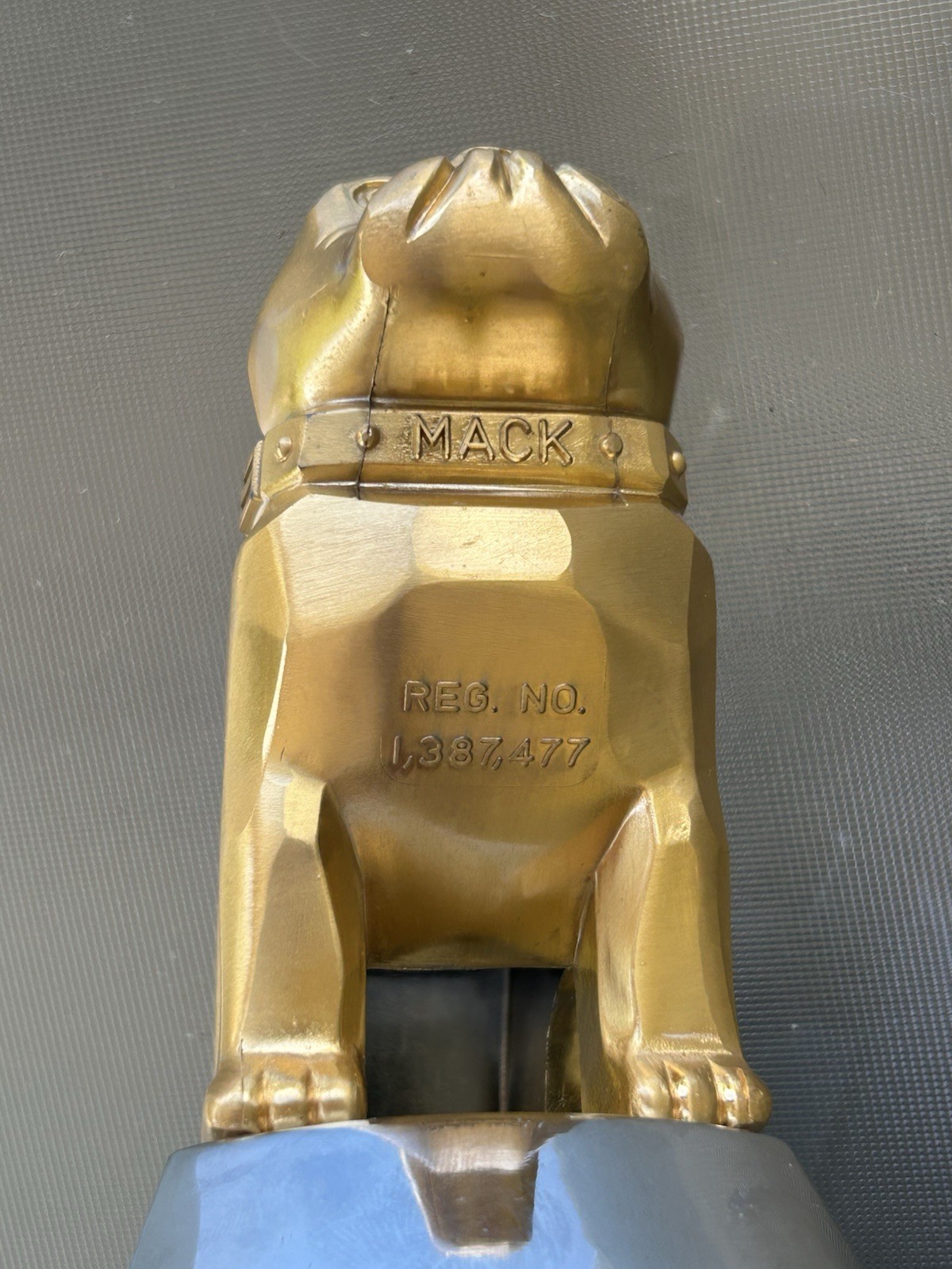 Vintage Mack Truck Bulldog Hood Ornament Gold Brass Chrome Base Old Emblem