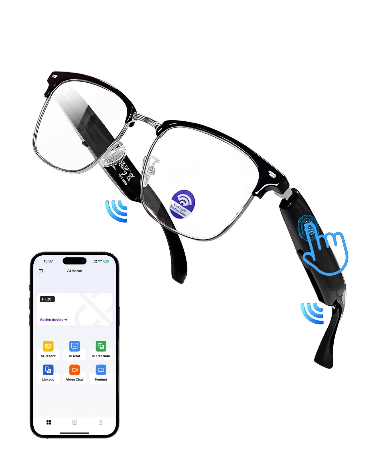 Smart Glasses AI Bluetooth Glasses 144+ Translation for Men & Woman Work Travel