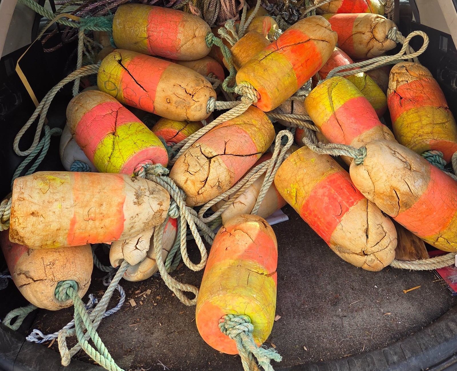 Used Crabbing Buoys - GREAT Color & Authentic Ocean Wear - w/ Rope for Hanging