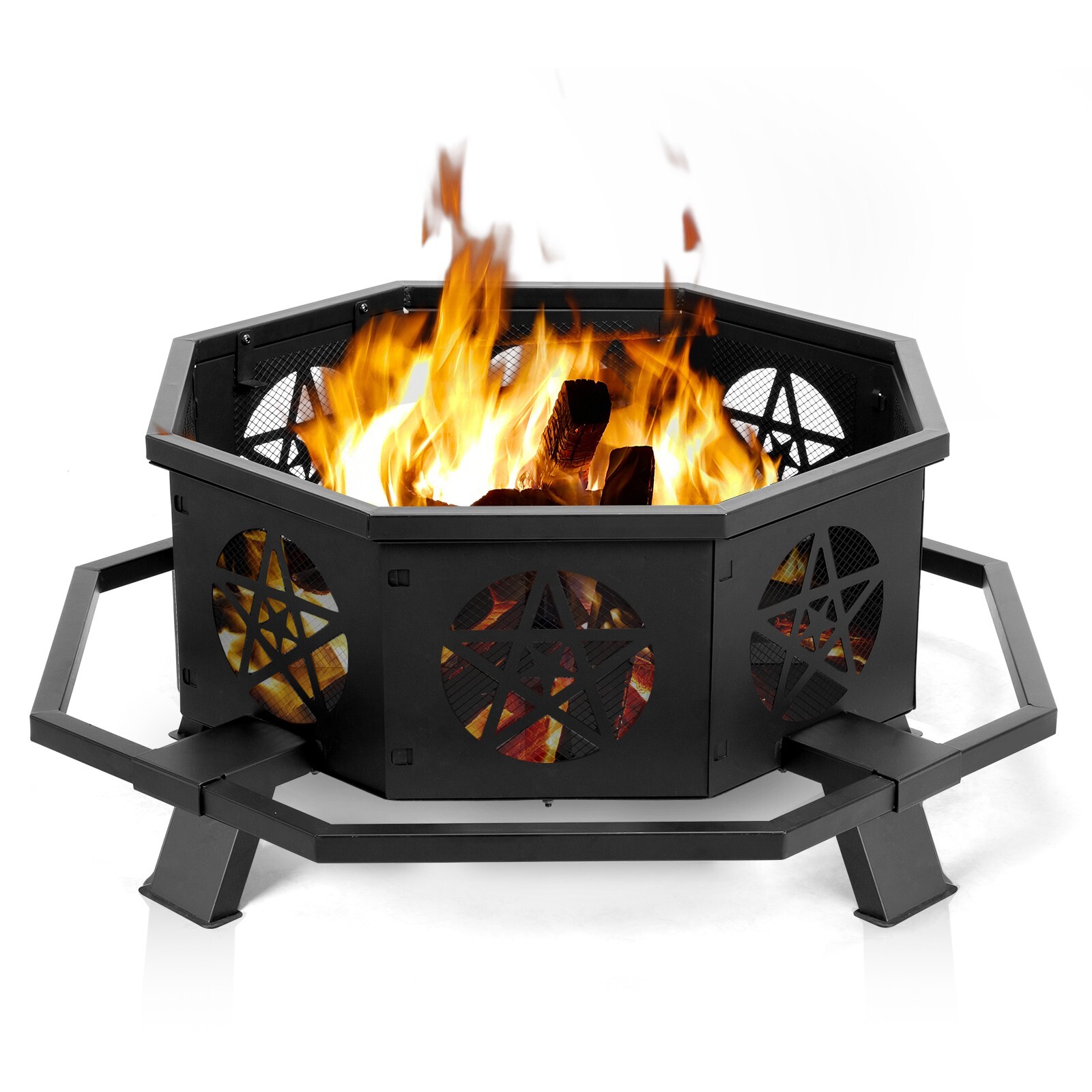 Large Heavy Duty 43" Octagonal Outdoor Wood Burning Fire Pit, Star Ventilation