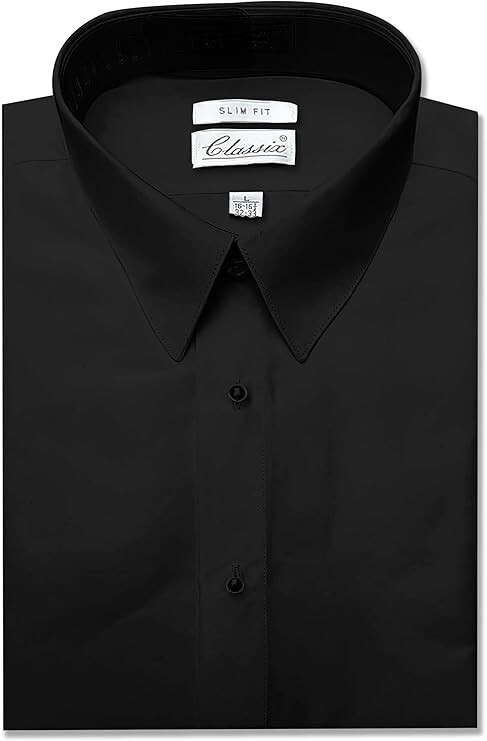 Laydown Collar Microfiber Slim Fit Tuxedo Shirt White Black
