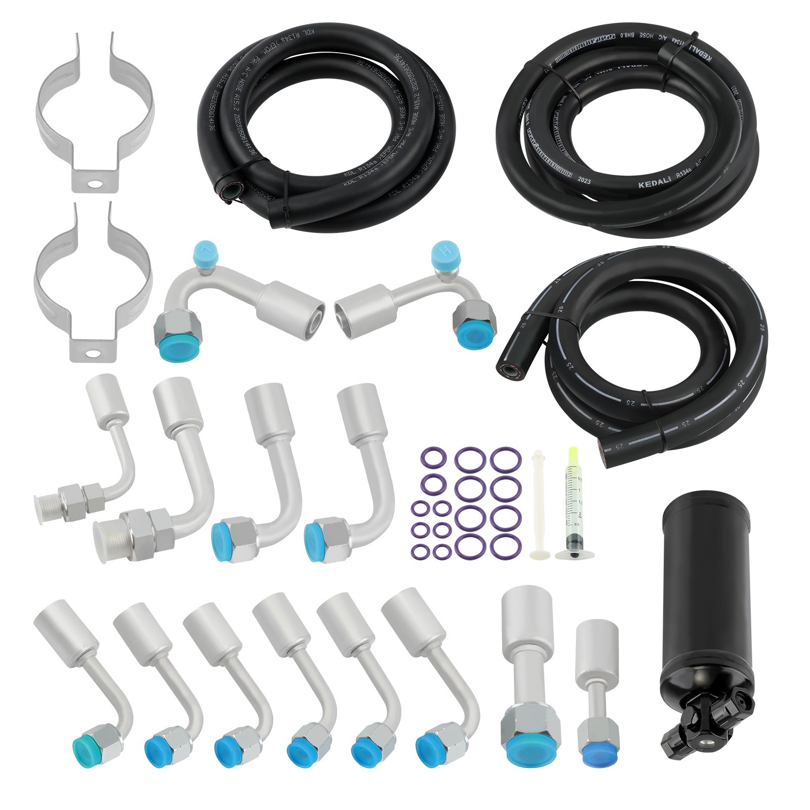 134a A/C Air Conditioning Hose Kit R-Ring Fittings & Drier & Switch AC Hose Kit