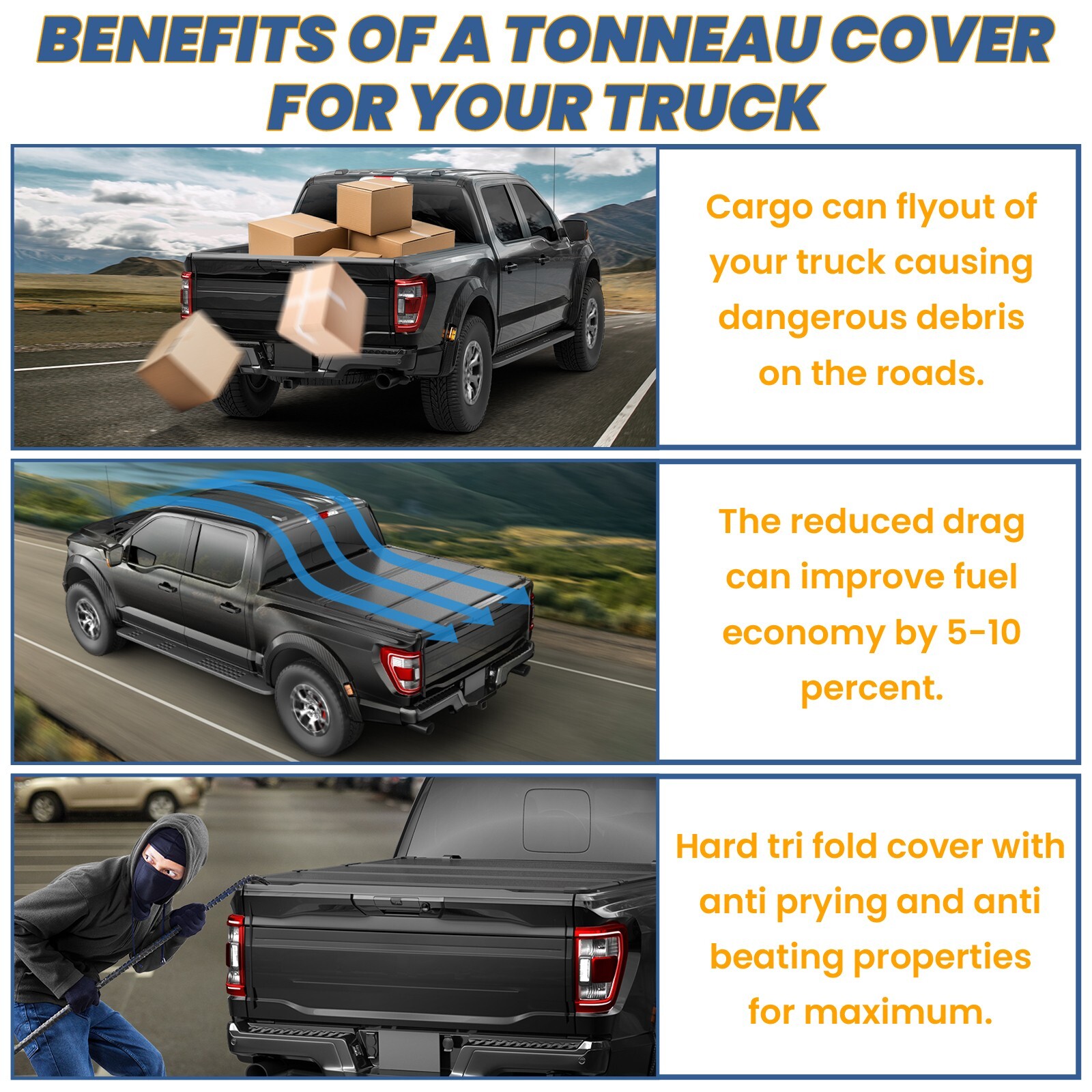 4.5ft 4.6ft Tri-Fold Hard Tonneau Cover For 2022-2025 Ford Maverick Truck Bed