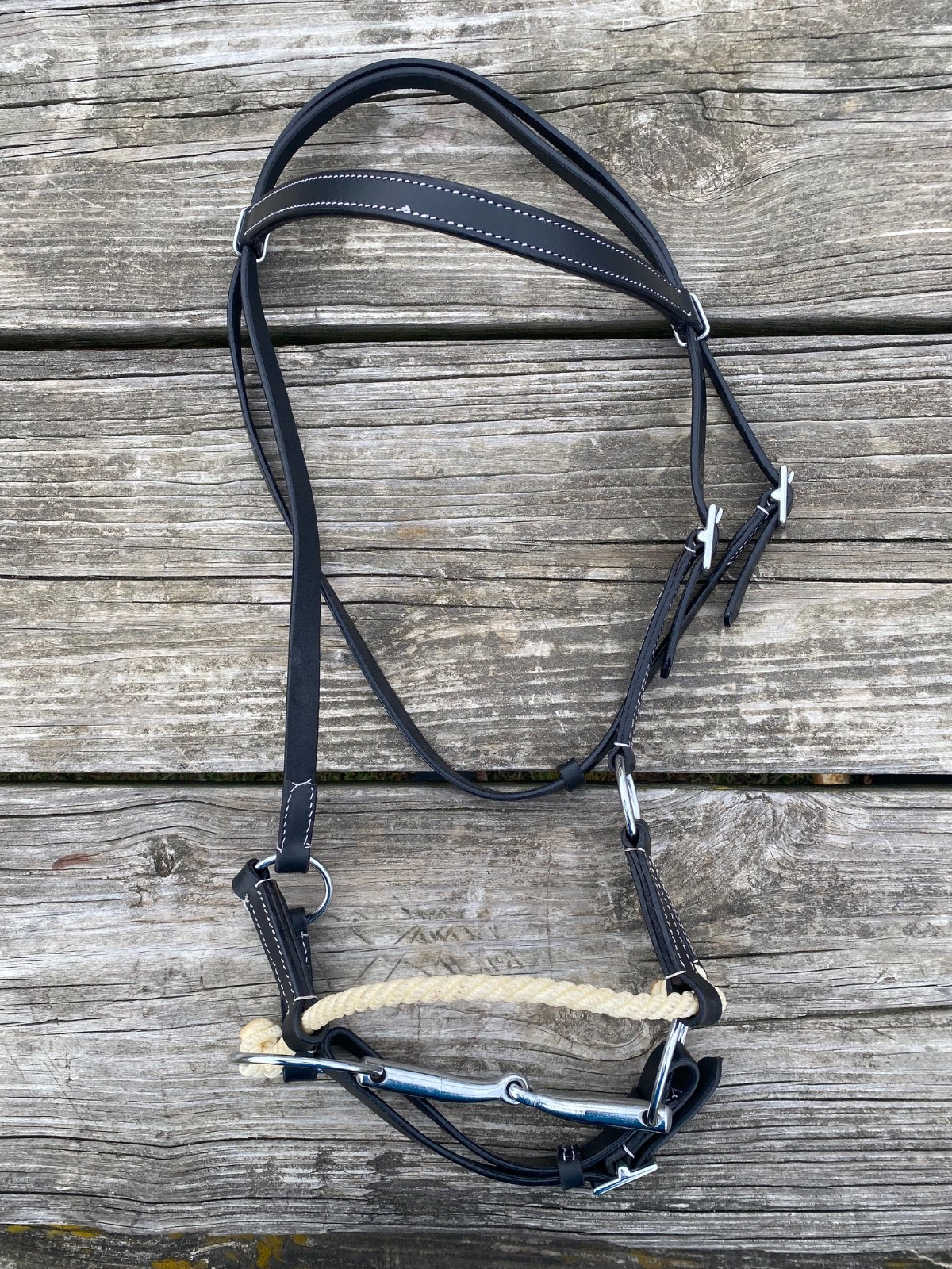 Black leather Western horse training half breed side pull Amish made USA