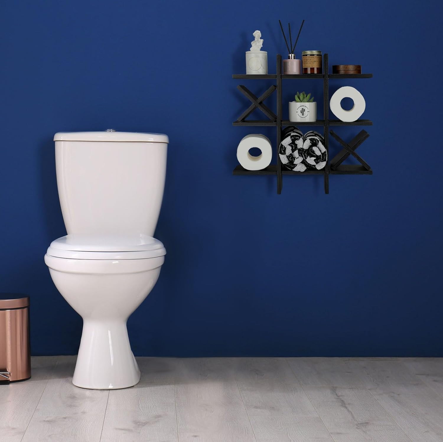 Tic Tac Toe Toilet Paper Holder Stand Bathroom Wall Decor Rustic Wooden Hanging