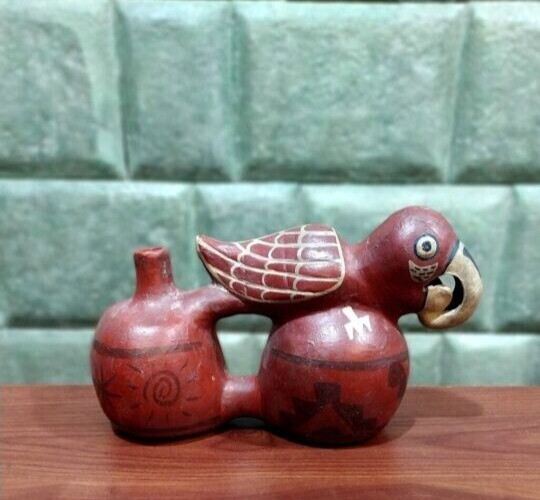 peruvian water whistling vessel MACAW SMALL- huaco silbador de agua - clay