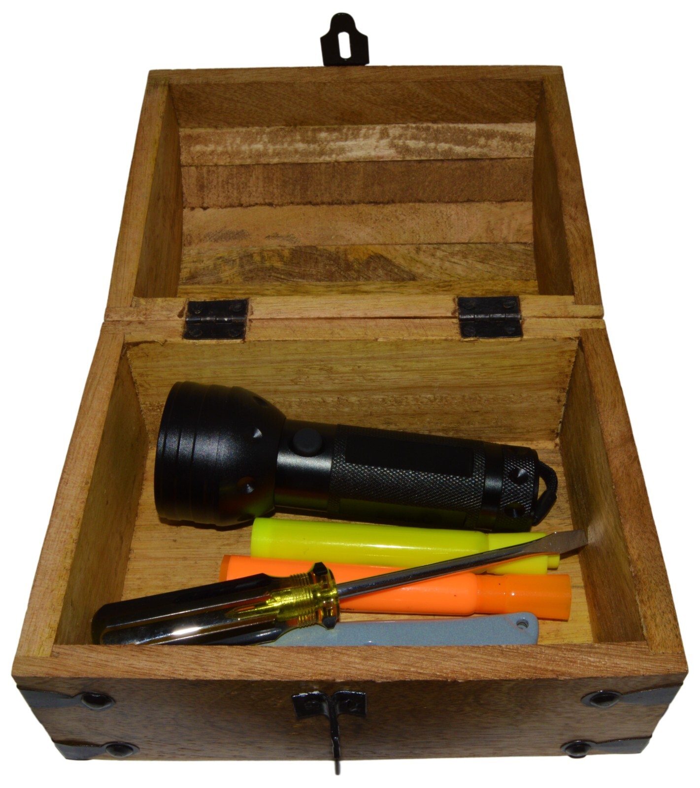 Pirate's Treasure Chest Wooden Nautical Jewelry Box with Functional Lock and Key