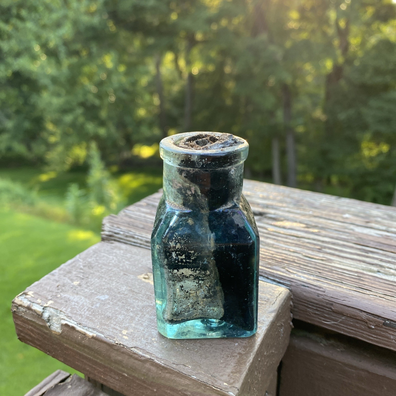 Small Aqua Cathedral Style Bottle Possibly An Ink Or Mucilage