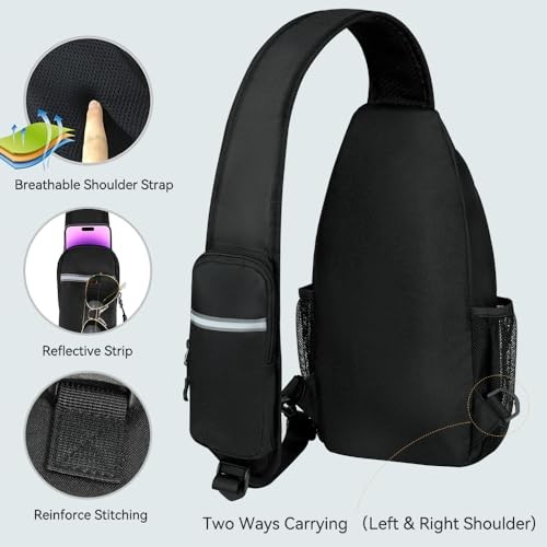Crossbody Sling Backpack Sling Bag for Men Women, Travel Hiking Chest Black