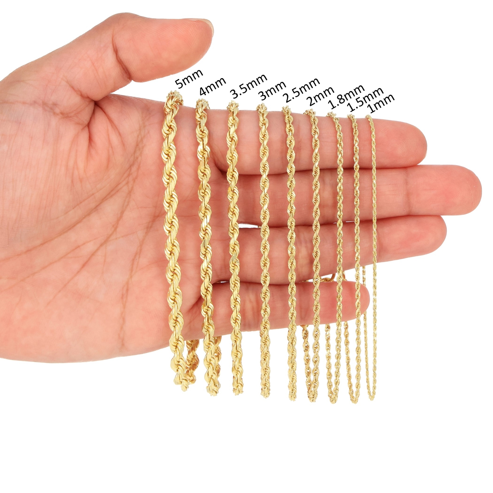 10K Yellow Gold 1.5mm-10mm Diamond Cut Rope Chain Necklace Mens Women 16"- 30"