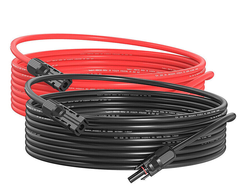 10 AWG Solar Panel Extension Cable PV Wire Solar Connector Pair Black & Red 6mm²