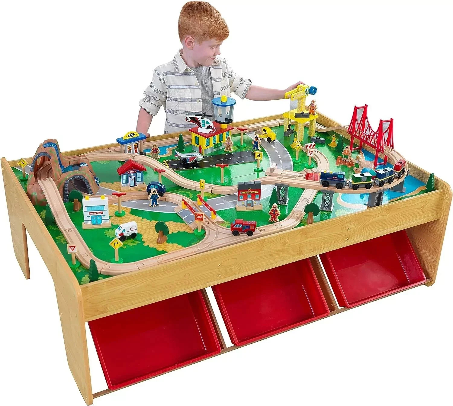 Kid's Wood Play Railway Train Table Set 120 Pc Brio Thomas & Friends Compatible