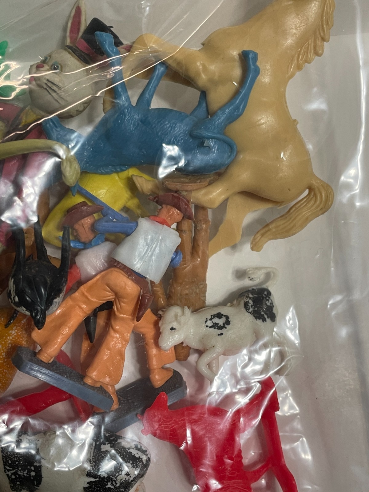 Vintage Bag of Mixed Plastic Toys (Western, Animals, Parts, Misc) Fun Bag!