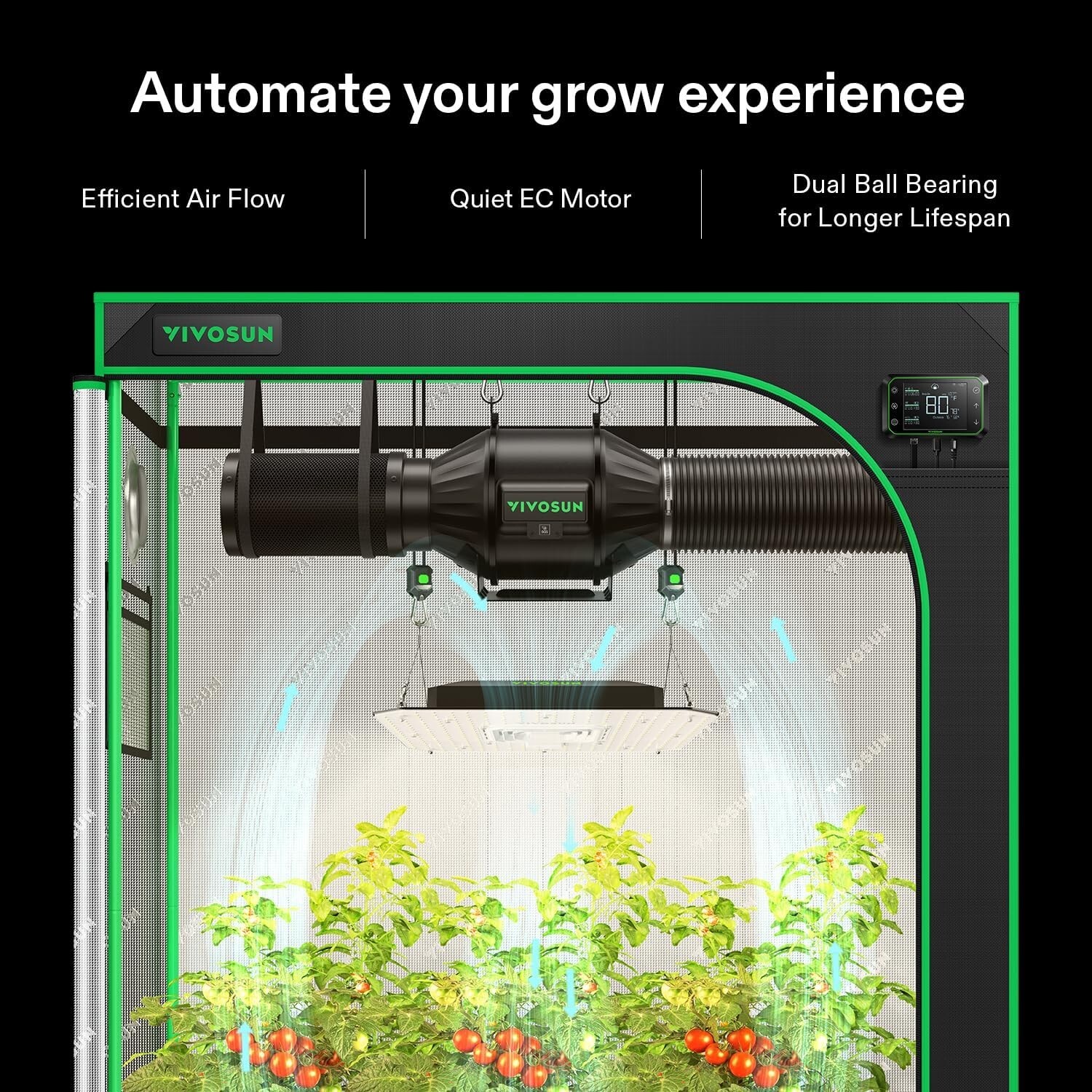 VIVOSUN AeroLight A100SE 100W LED,T4 210CFM Inline Duct Fan,E42A WiFi-Controller