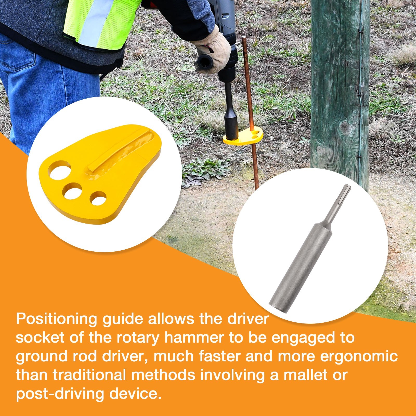 SDS Plus Ground Rod Driver with Adapter Bits For 5/8 1/2 3/4 In Ground Rods