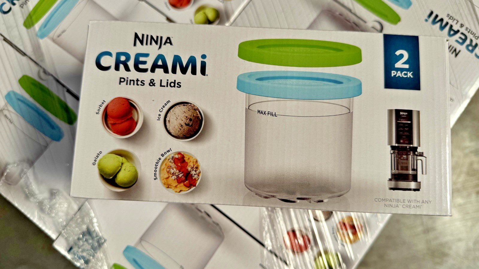 Ninja CREAMi Pints 2 Pack, Compatible with NC299AMZ & NC300s CREAMi Lime/Aqua