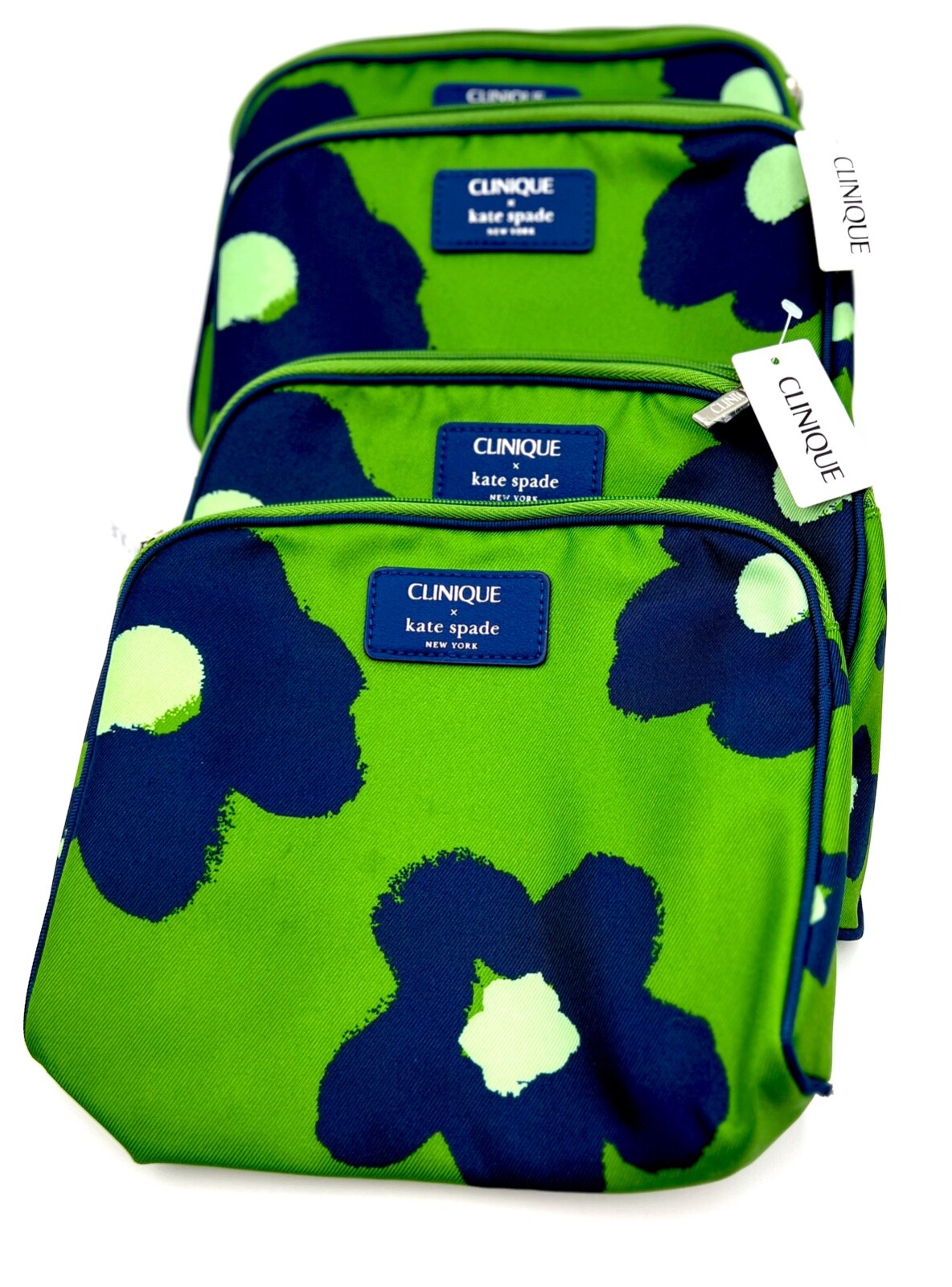 New with Tag! Clinique x Kate Spade Green Navy Makeup Bag Zipper Pouch