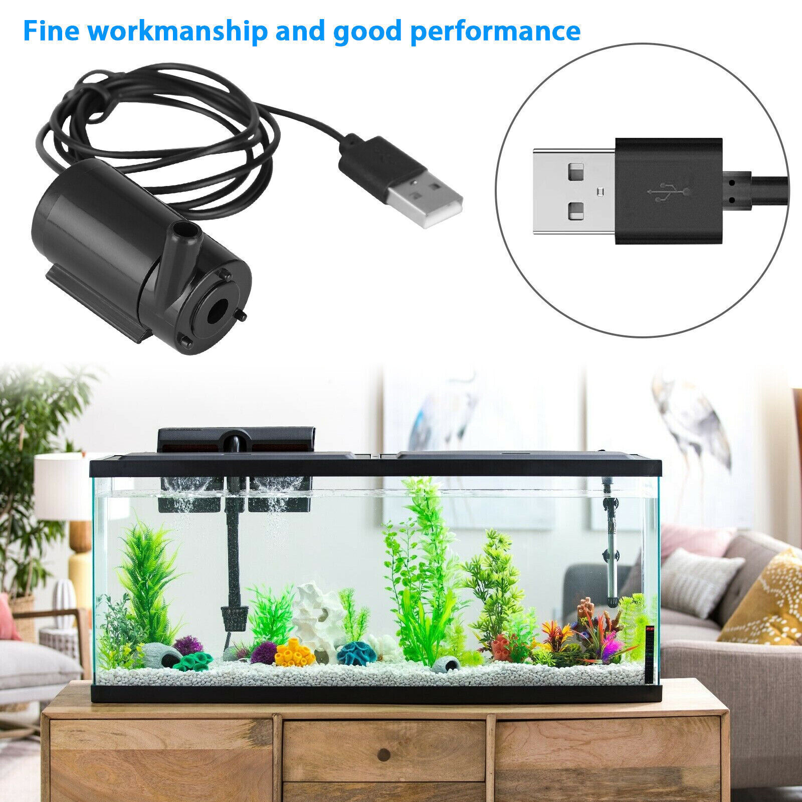 Water Pump Mini Mute Submersible USB 5V 1M Cable Garden Fountain Tool Fish Tank