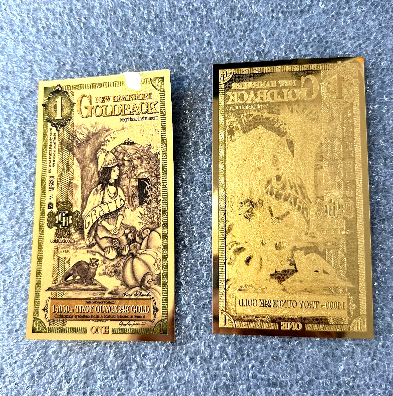1 New Hampshire Goldback Aurum Gold Foil Note 1/1000 oz 24kt .999 Fine IN STOCK!