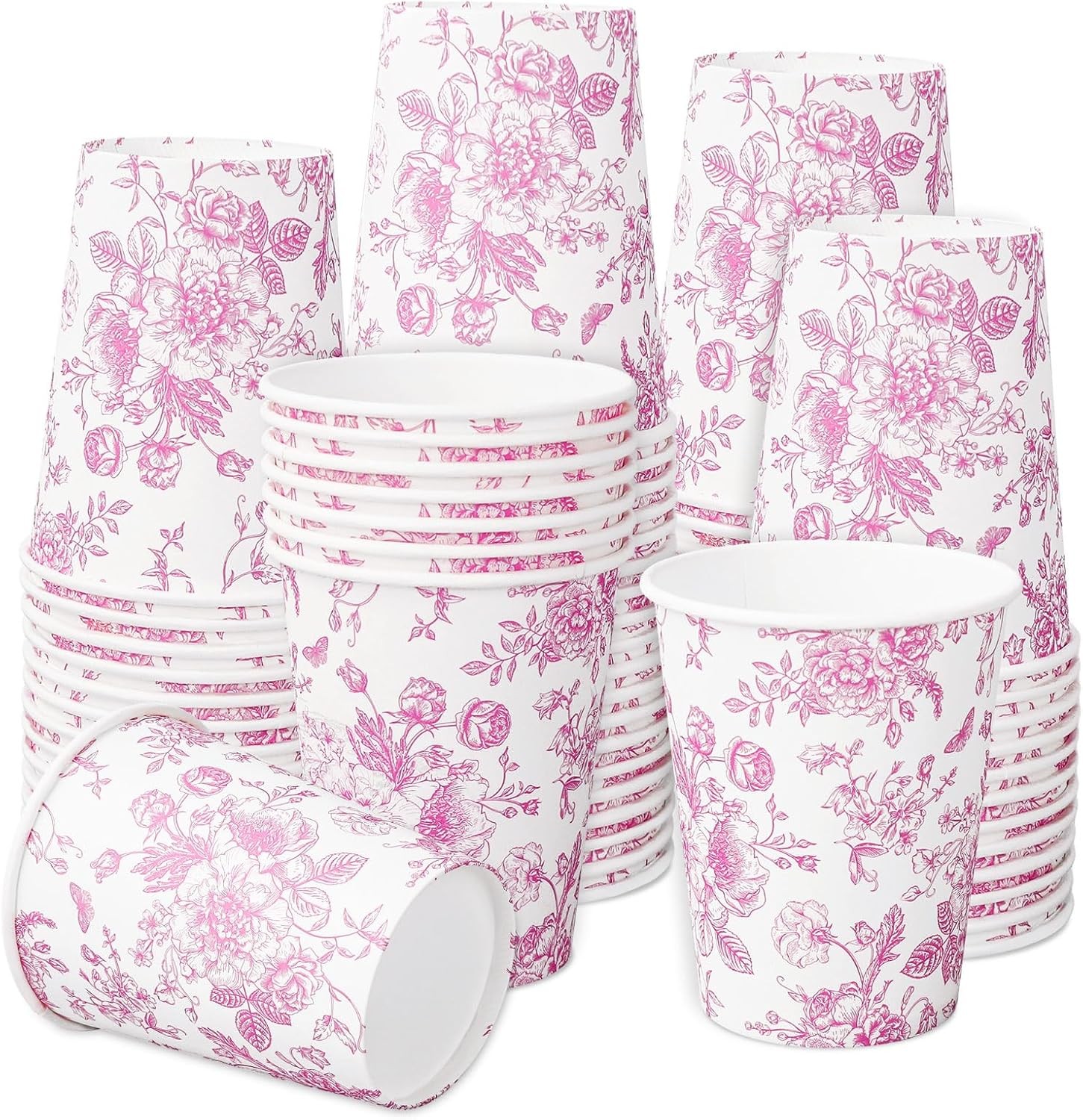 Party Drinking Cups - 50Pcs Floral Paper Cups for All Occasions