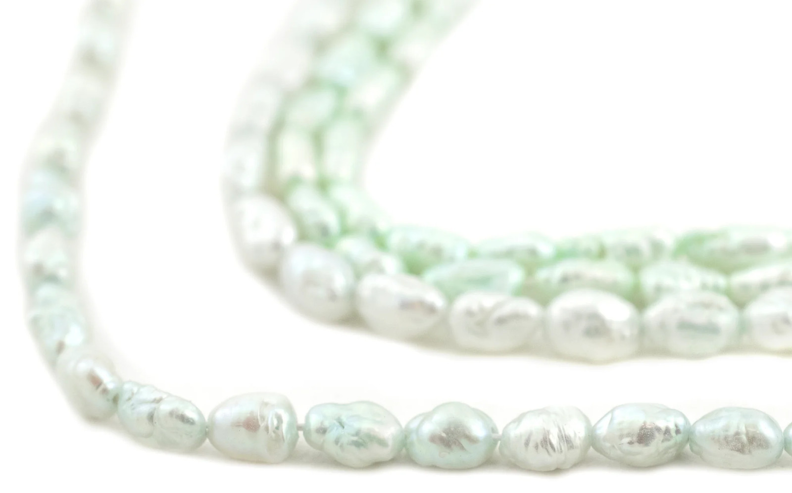 Pistachio Green Vintage Japanese Rice Pearl Beads 4mm Oval 16 Inch Strand