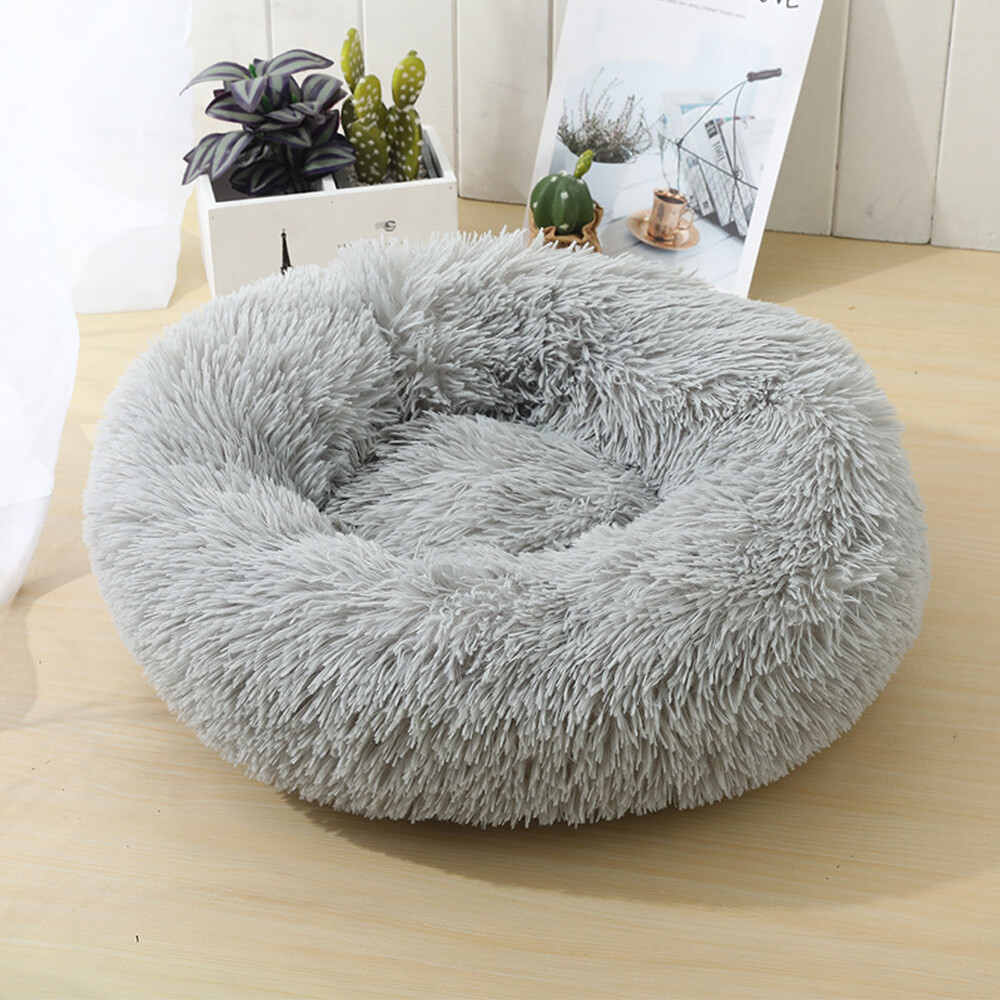 Donut Plush Pet Dog Cat Bed Fluffy Soft Warm Calming Bed Sleeping Kennel Nest