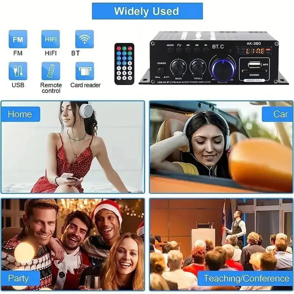 800W 2 Channel Bluetooth Mini HIFI Power Amplifier Audio Stereo Amp Home Car FM