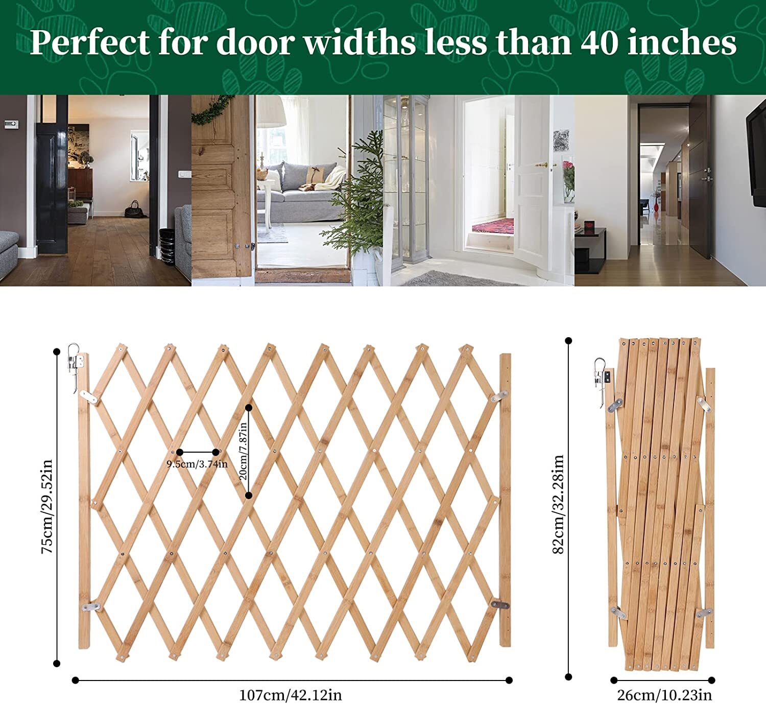 Expandable Accordion Dog Gate Wooden Pet Dog Fence Safety Protection Doorways