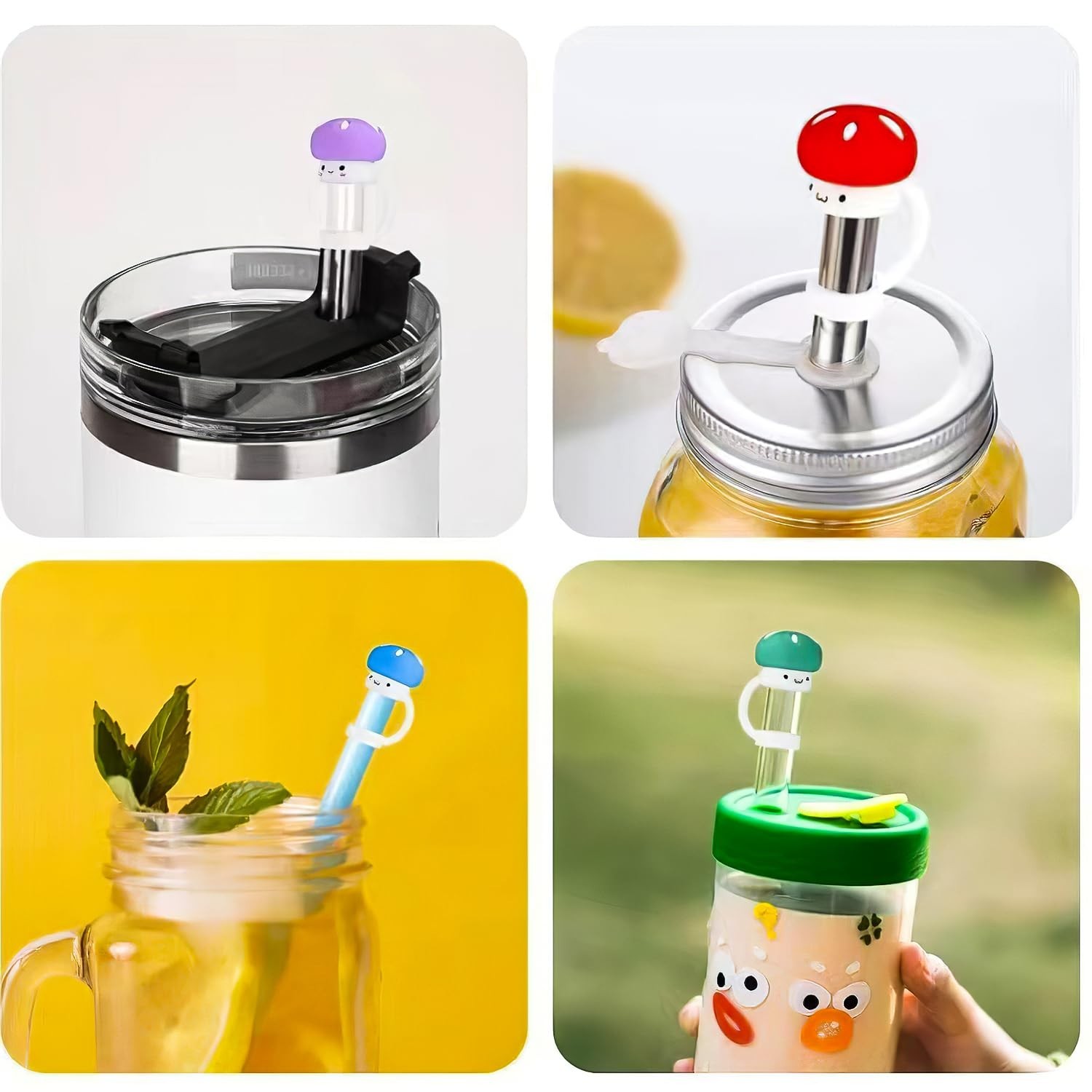 6Pcs Cute Mushroom Straw Covers Cap Compatible with Stanley Cup 30 40 oz, Smi...