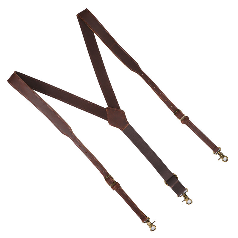 TOURBON Leather Suspenders Y Back Adjustable Y-Shape Pants Brace